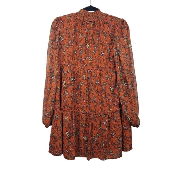 Forever 21 Womens Rust Dot Floral Print Chiffon Tiered Mini Dress Size M NWT - Picture 6 of 8